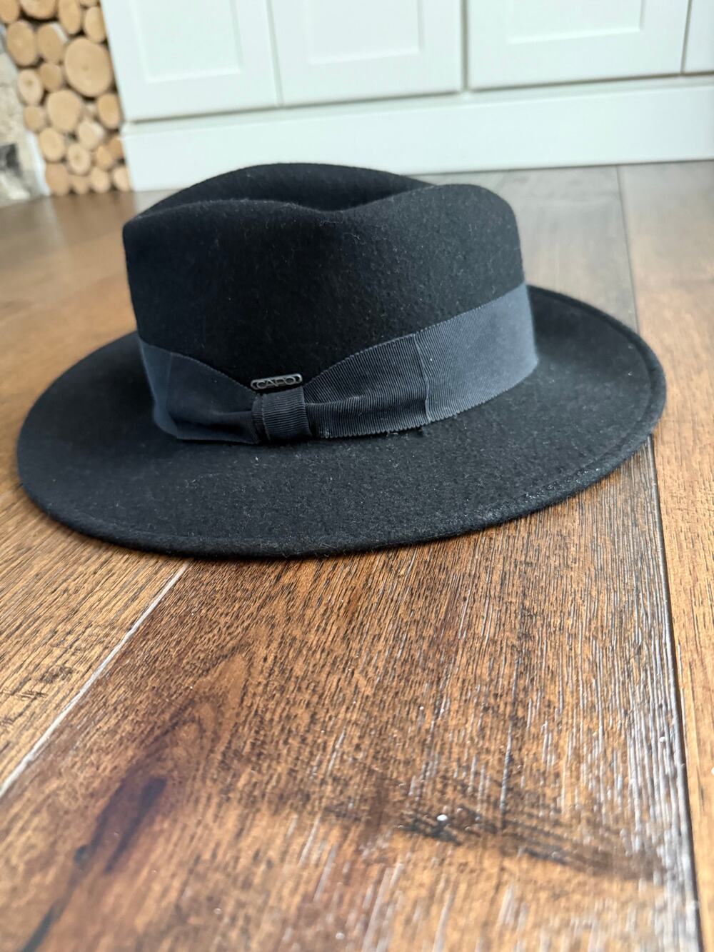 Capo Austria Black Wool Fedora Rancher Hat Size 57 Grosgrain Band Bow